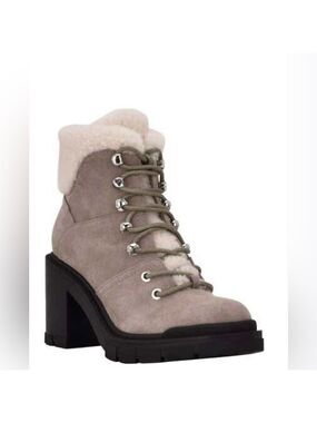 Marc Fisher Vacinta Grey Suede Lace Up Shearling Ankle Boots